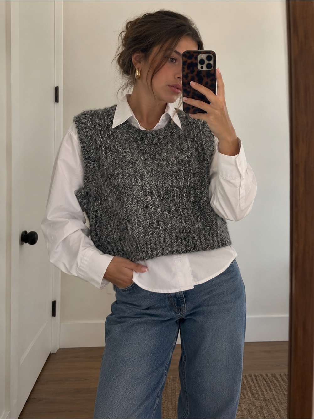 Vintage 90s The Limited Mohair Blend Cropped Sweater Vest Top Gray Fuzzy Knit